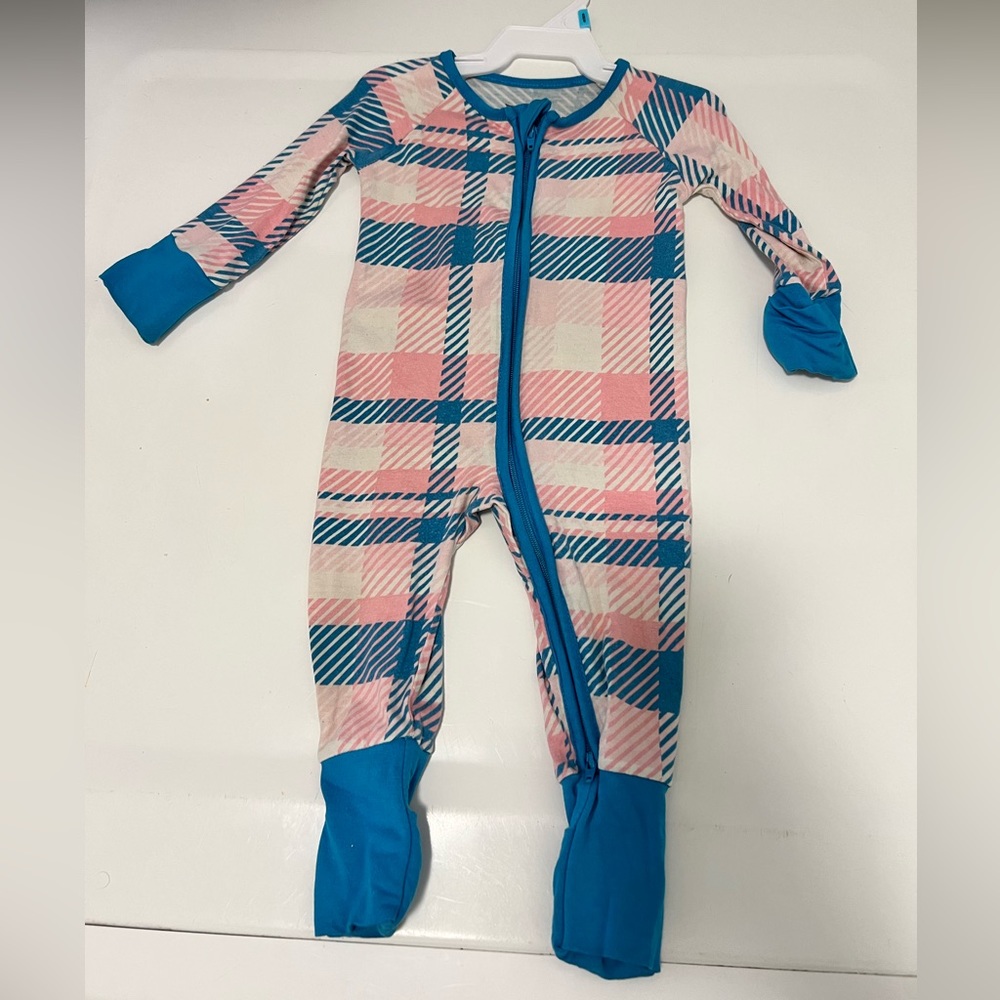 Little sleepies blue and pink plaid 0-3 months